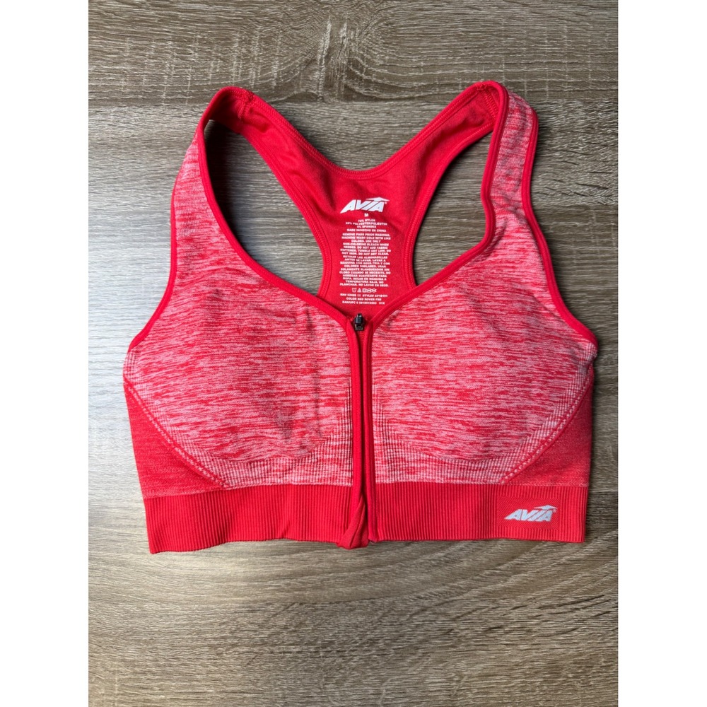 Avia Womens Red Space Dye Front Zip Racerback Sports Bra Size Medium AV18191
